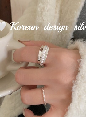 韩国个性设计简约光面银饰品 S925纯银ins风凹面麻花戒指叠戴