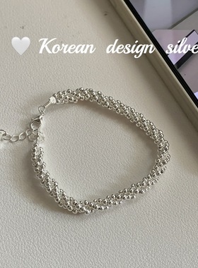 韩国手工S925纯银简约三股圆珠链条缠绕手链 女ins小众冷淡手饰品