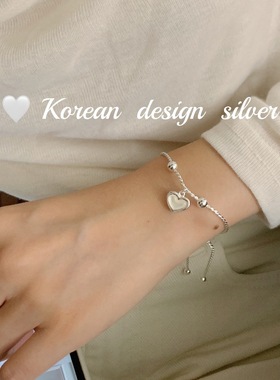 韩国重工ins风饰品 S925纯银轻奢白母贝壳抽拉手链 小众设计高级