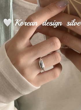 韩国亮面ins风银饰品 S925纯银英文字母不规则开口可调节戒指环女