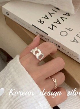 韩国东大门性冷淡风亮银饰品 S925纯银简约菱形镂空拼接戒指高级