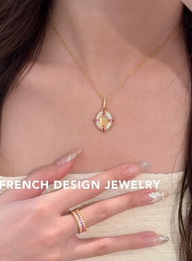 超美法式白玉髓镶钻项链 S925纯银 锁骨链女优雅礼服配饰品精致