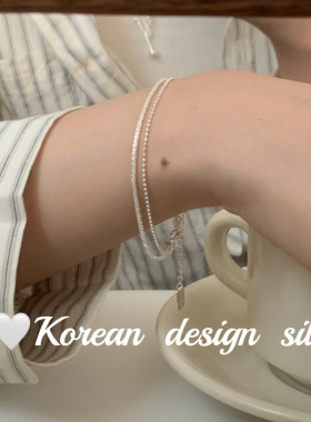 韩版日系感ins风银饰品 s925纯银波光粼粼双层手镯叠戴百搭女