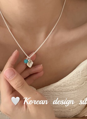 韩国东大门博主饰品 S925纯银菱形简约蓝珠项链 显锁骨女ins风吊