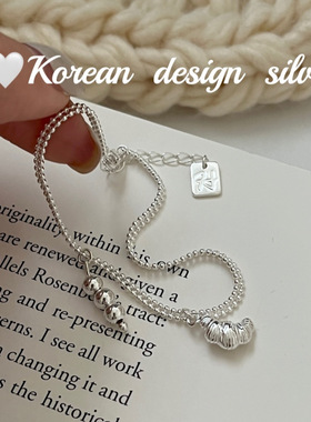 韩国ins风博主同款银饰S925纯银 精巧牛角包糖葫芦手链叠戴气