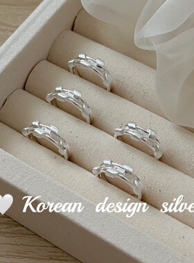 韩版小众ins风设计银饰品 925纯银双层拉丝麻花戒指性冷淡风简约