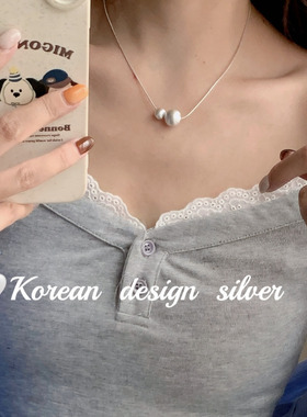 韩国小众设计高级感银饰 S925纯银简约亮银拉丝大小球球蛇骨项链