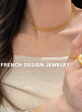 超美法式双线珠珠项链S925纯银锁骨链女优雅礼服配饰品小众精致