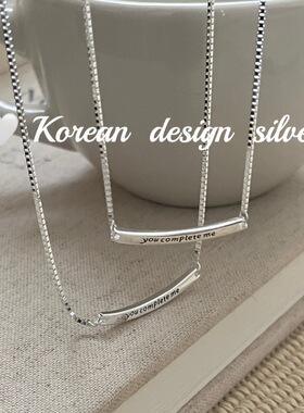 韩国东大门简约ins风设计银饰品 S925纯银一字英文项链百搭级感