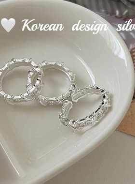 韩国ins博主同款饰品S925纯银 交叉镶钻戒指开口叠戴食指环气质款