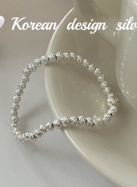 韩国ins风S925纯银个性简约 肌理感珠珠拼接弹力绳手链手饰女款