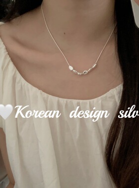 日韩ins网红性冷淡银饰品 925纯银椭圆拼接项链简约小众高级颈链