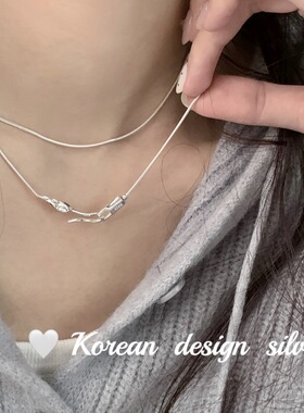 韩国东大门小众款银饰S925纯银气质毛衣链双扣双层项链