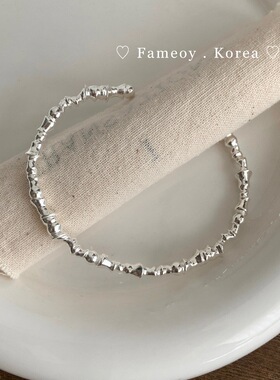 韩国东大门小众设计高级感手饰 S925纯银 肌理感褶皱手镯百搭女款