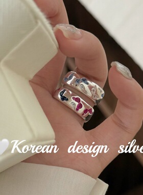 韩系小众设计轻奢银饰 S925纯银精致蓝红锆石蝴蝶戒指ins风高级感