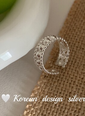 韩国原单重工银饰品 S925纯银三层镂空珠子戒指 开口叠戴食指环女
