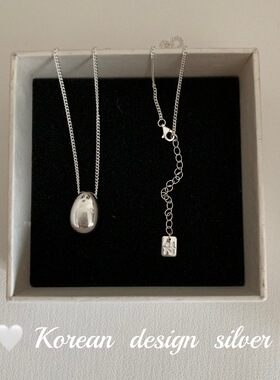 韩国重工亮面银饰 女925纯银项链ins小众简约椭圆水滴叠戴长款