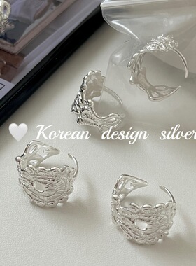 韩国ins 风小众设计个性时髦设计感饰品S925纯银蕾丝纹理戒指