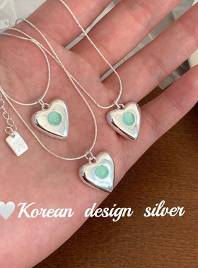 韩国ins风小众设计锁骨链 S925纯银爱心蛇骨绿钻项链高级感