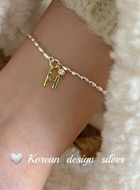 韩国东大门ins风银饰品 S925纯银简约字母手链 小众设计叠戴个性