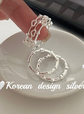 韩国南大门银饰品批发 S925纯银 镂空小爱心戒指小众设计个性