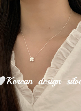 日系韩版ins风银饰品 S925纯银爱心四叶草项链锁骨链女电镀高级