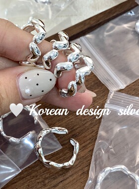 韩国南大门银饰品批发 S925纯银心形开口光面戒指叠戴ins风