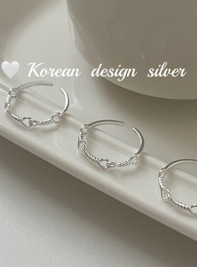 韩国东大门网红档口银饰 S925纯银 简约麻绳戒指高级感叠带