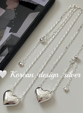 韩国东大门ins风银饰品 S925纯银简约爱心项链可爱清新