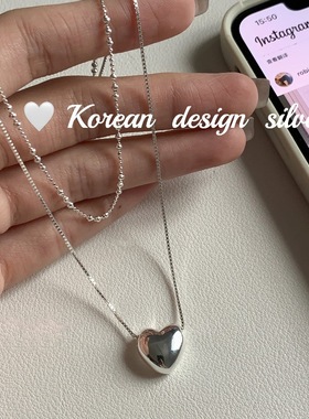 韩国东大门银饰品 S925纯银不规则双层爱心项链 ins风锁骨链女款