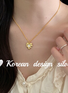 韩国设计亮银饰品 S925纯银不规则爱心项链高级感锁骨链叠戴ins风