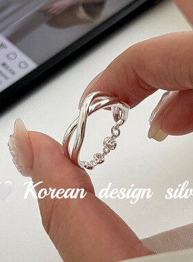 韩国ins博主推荐小众指环 S925纯银个性链条交叉戒指银戒指高级