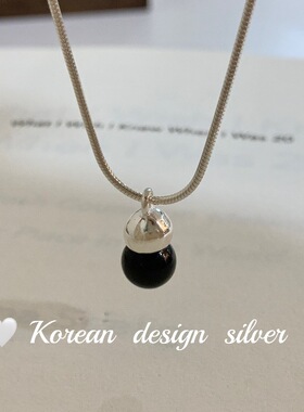 韩国ins风银饰品 S925纯银黑玛瑙锁骨项链 叠戴高级感小众设计女