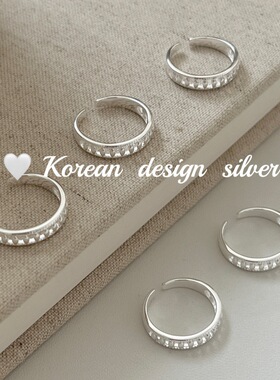 韩国东大门网红亮银 S295纯银镂空棚栏戒指 简约大气冷淡风设计女