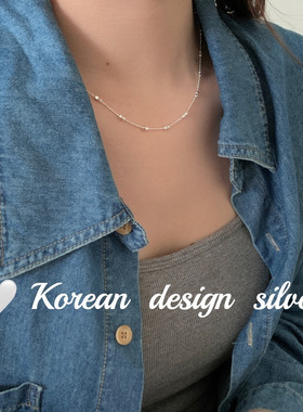 韩版ins风简约设计饰品 S925纯银双小方块字母项链叠戴百搭气质女