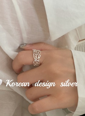 韩国小众简约设计银饰品 S925纯银网状镂空戒指ins风叠戴高级