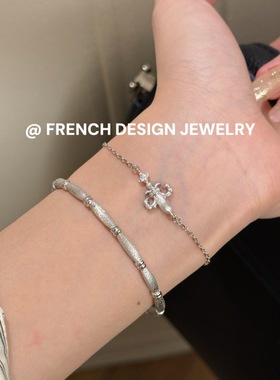 法式轻奢布契风拉丝手饰 S925纯银 超美拉丝竹节手镯简约百叠戴款