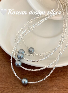 韩国ins风创意设计手工饰品S925纯银 碎银子珍珠项链