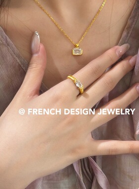 轻奢法式小众设计S925纯银布契风镶拉丝超闪镶钻戒指精致气质