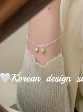 韩版日系感ins风银饰品 s925纯银爱心银珠手链叠戴百搭气质女