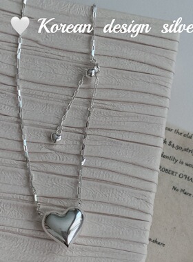 韩版ins风饰品 S925纯银亮面爱心形抽拉项链 锁骨链女ins风高级感