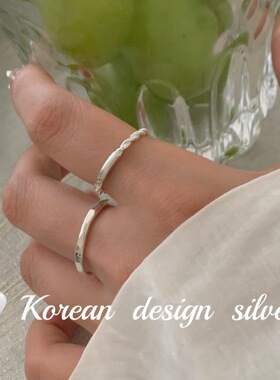 韩版ins风设计饰品 S925纯银一字麻花戒指小众设计简约开口指环