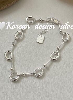 韩国ins小众精致高级感百搭手饰品 S925纯银椭圆镂空相扣拼接