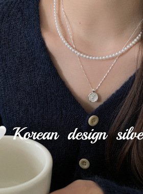 韩版手工珍珠饰品 s925纯银项链气质简约叠戴秋冬毛衣链高级
