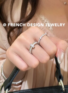 法式布契风拉丝高级感拉丝锆石戒指S925纯银气质轻奢百搭精致