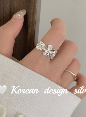 韩国2025新款简约小清新指环S925纯银小花戒指女款叠戴开口可调节