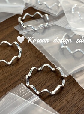韩国东大门网红店银饰品 S925纯银细款波浪戒指 叠戴指环女