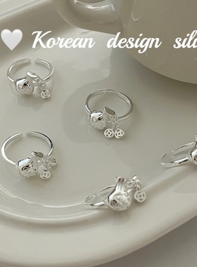 韩国新款ins时髦百搭开口指环 S925纯银 精巧铜钱福袋戒指高级感