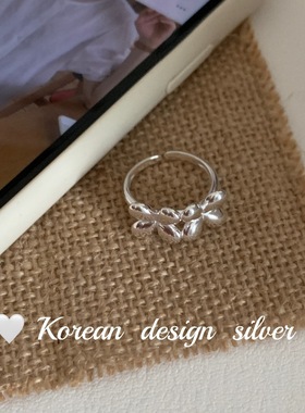 韩国ins风小众设计食指环 S925纯银气质个性冷淡开口花朵戒指叠戴