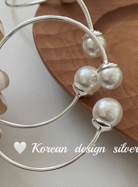 韩国简约高级感手饰品 S925纯银珍珠开口手镯ins风小众